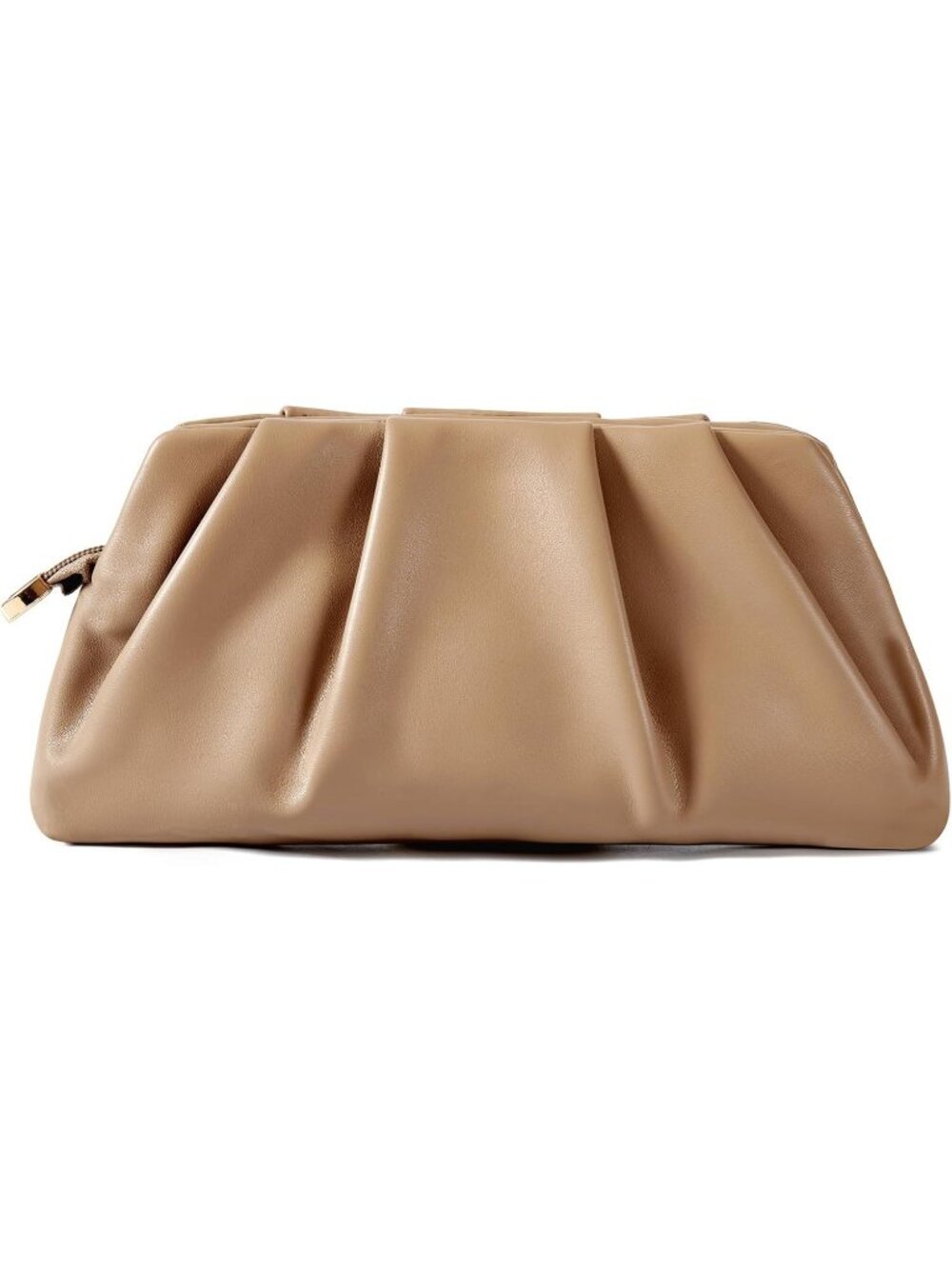 👜Women's Taupe Leather Ruched Clutch Purse Detachable Metal Chain Crossbody Bag